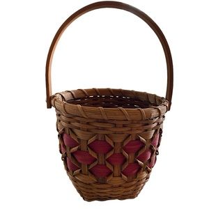 Handmade Curly Berry Basket Round With Handle Natural & Red Farmhouse Country